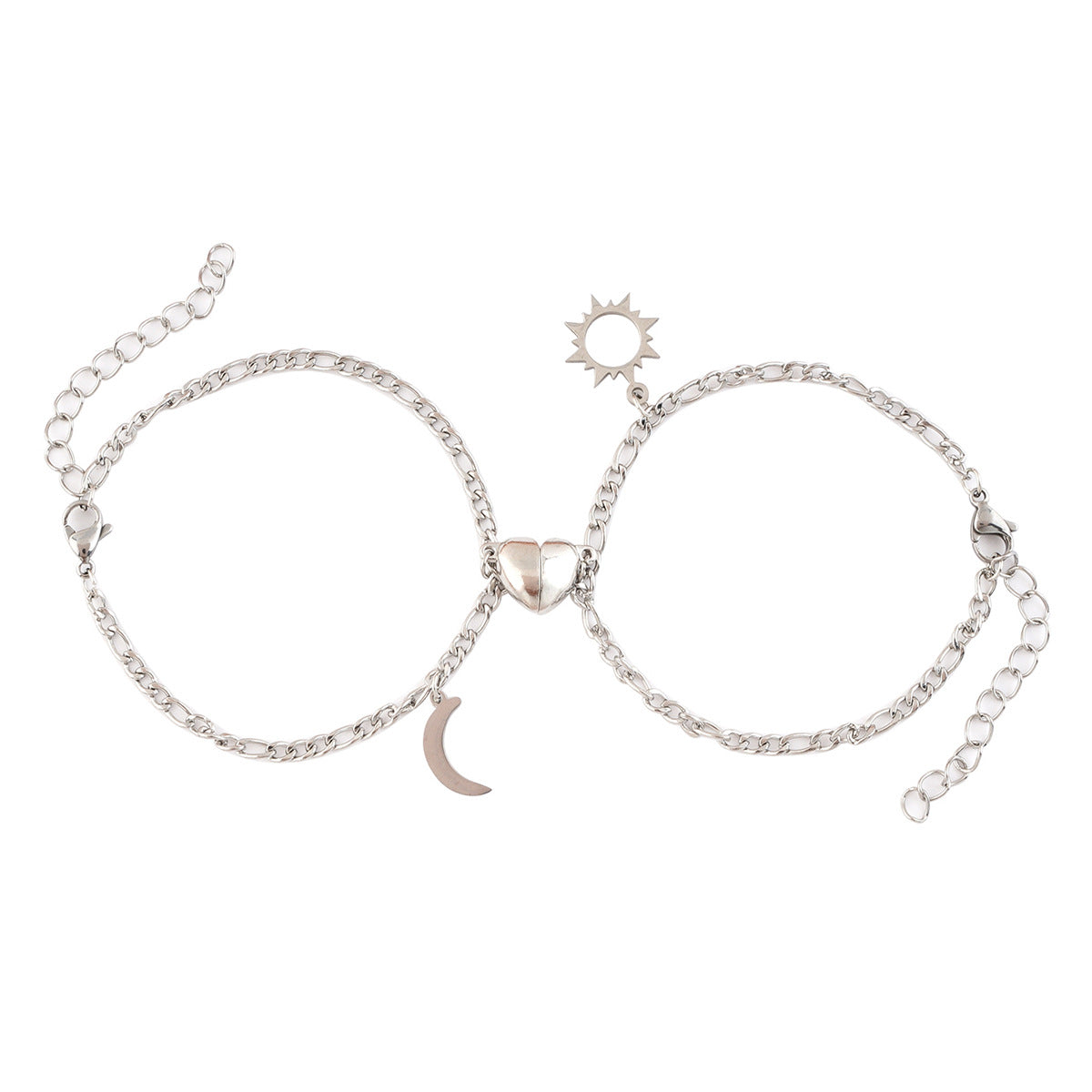 Coppia Bracciali in acciaio con ciondolo (mezzo cuore magnetico)