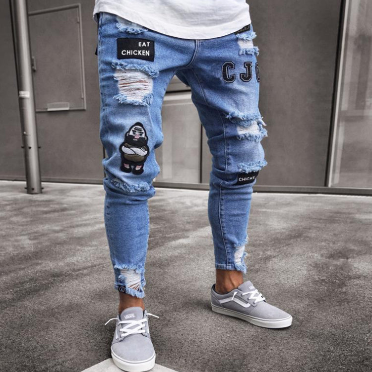 Custom Embroidered Jeans Tapered Mens Scratch Pants Fit Slim Skinny Jeans Men Biker Jeans