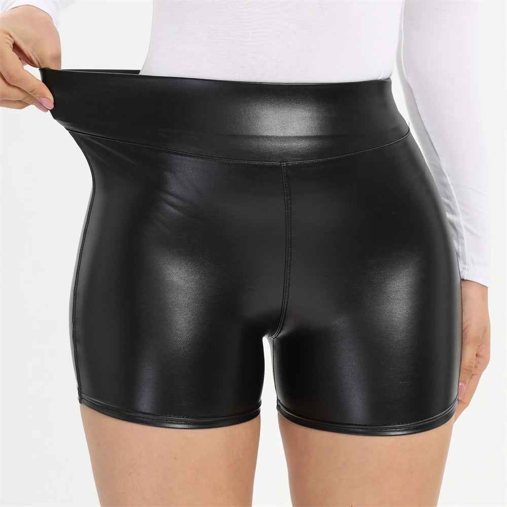 Sexy Black PU Casual Fashion Summer Shorts Women Clothing Goth Faux Leather High