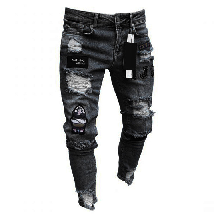 Custom Embroidered Jeans Tapered Mens Scratch Pants Fit Slim Skinny Jeans Men Biker Jeans