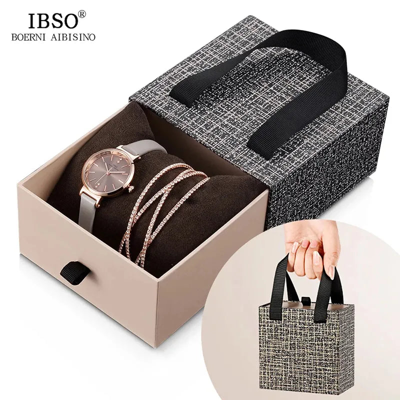 IBSO Crystal Bracelet Watches Set Female High Quality Quartz Watch Luxury Women