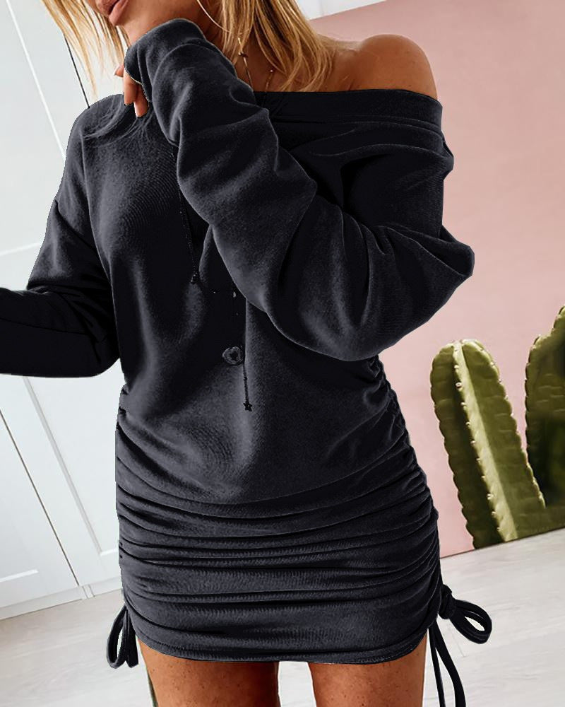 Pleated Sleeves Fall Dresses Plus Size Women's Dresses Casual Full Natural High