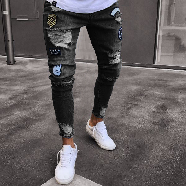 Custom Embroidered Jeans Tapered Mens Scratch Pants Fit Slim Skinny Jeans Men Biker Jeans