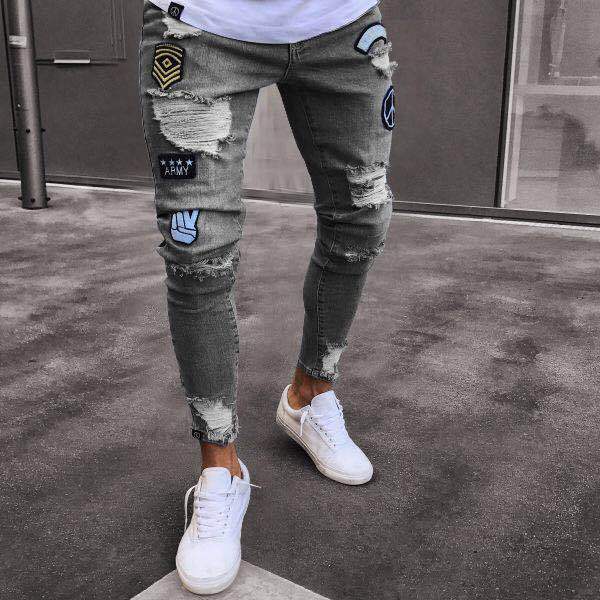 Custom Embroidered Jeans Tapered Mens Scratch Pants Fit Slim Skinny Jeans Men Biker Jeans