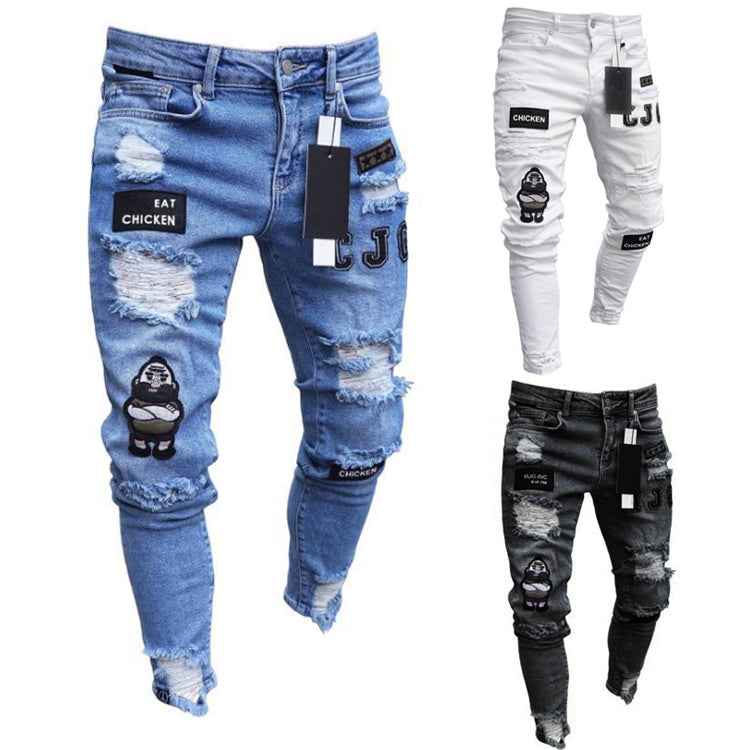 Custom Embroidered Jeans Tapered Mens Scratch Pants Fit Slim Skinny Jeans Men Biker Jeans
