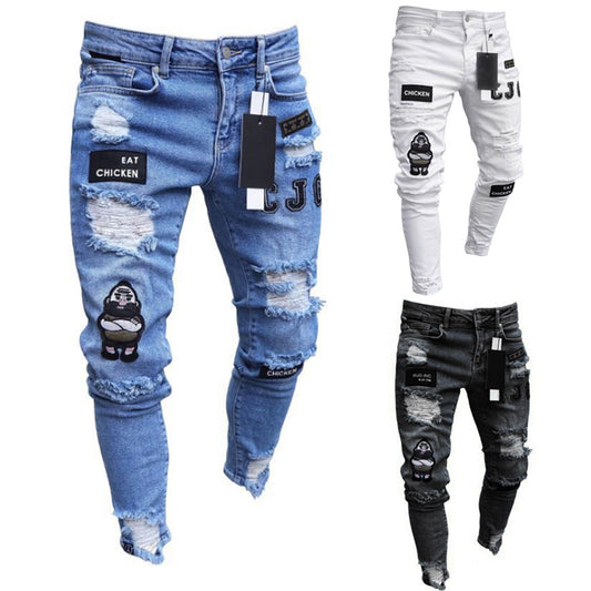Custom Embroidered Jeans Tapered Mens Scratch Pants Fit Slim Skinny Jeans Men Biker Jeans