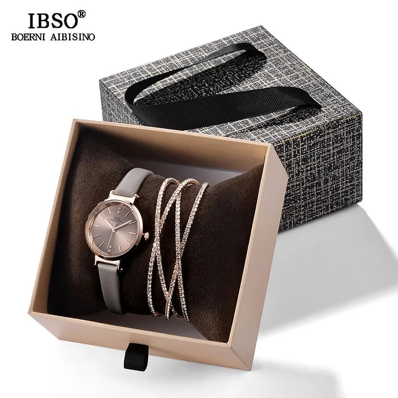 IBSO Crystal Bracelet Watches Set Female High Quality Quartz Watch Luxury Women