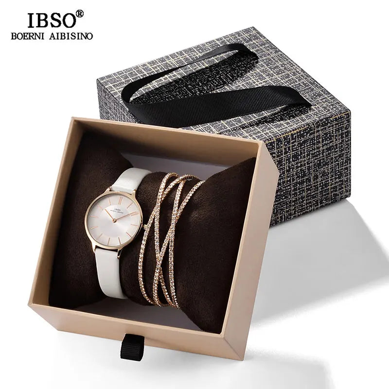 IBSO Crystal Bracelet Watches Set Female High Quality Quartz Watch Luxury Women