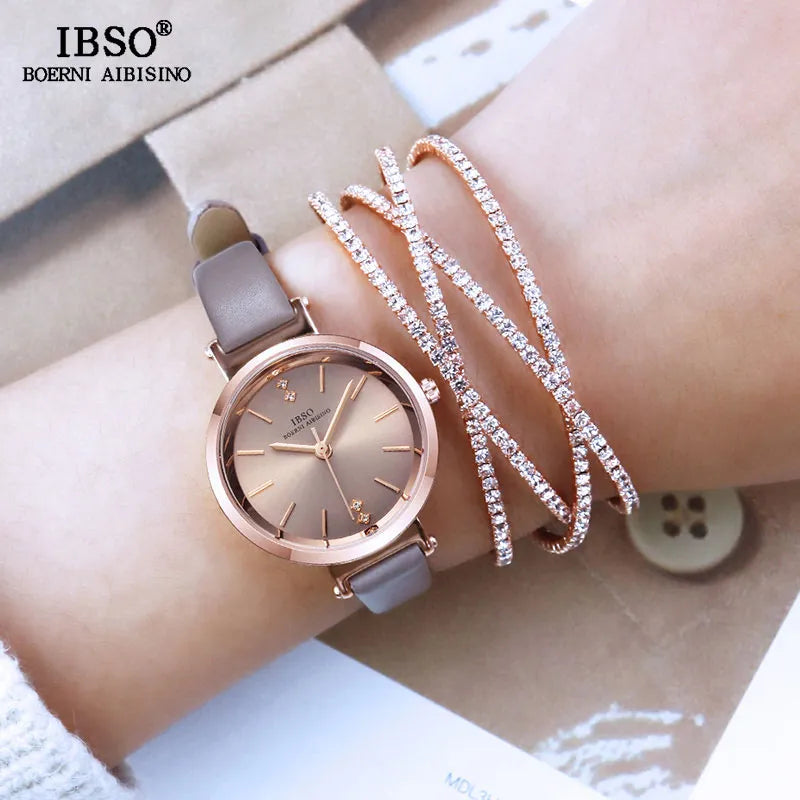 IBSO Crystal Bracelet Watches Set Female High Quality Quartz Watch Luxury Women