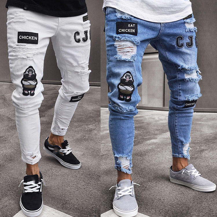 Custom Embroidered Jeans Tapered Mens Scratch Pants Fit Slim Skinny Jeans Men Biker Jeans