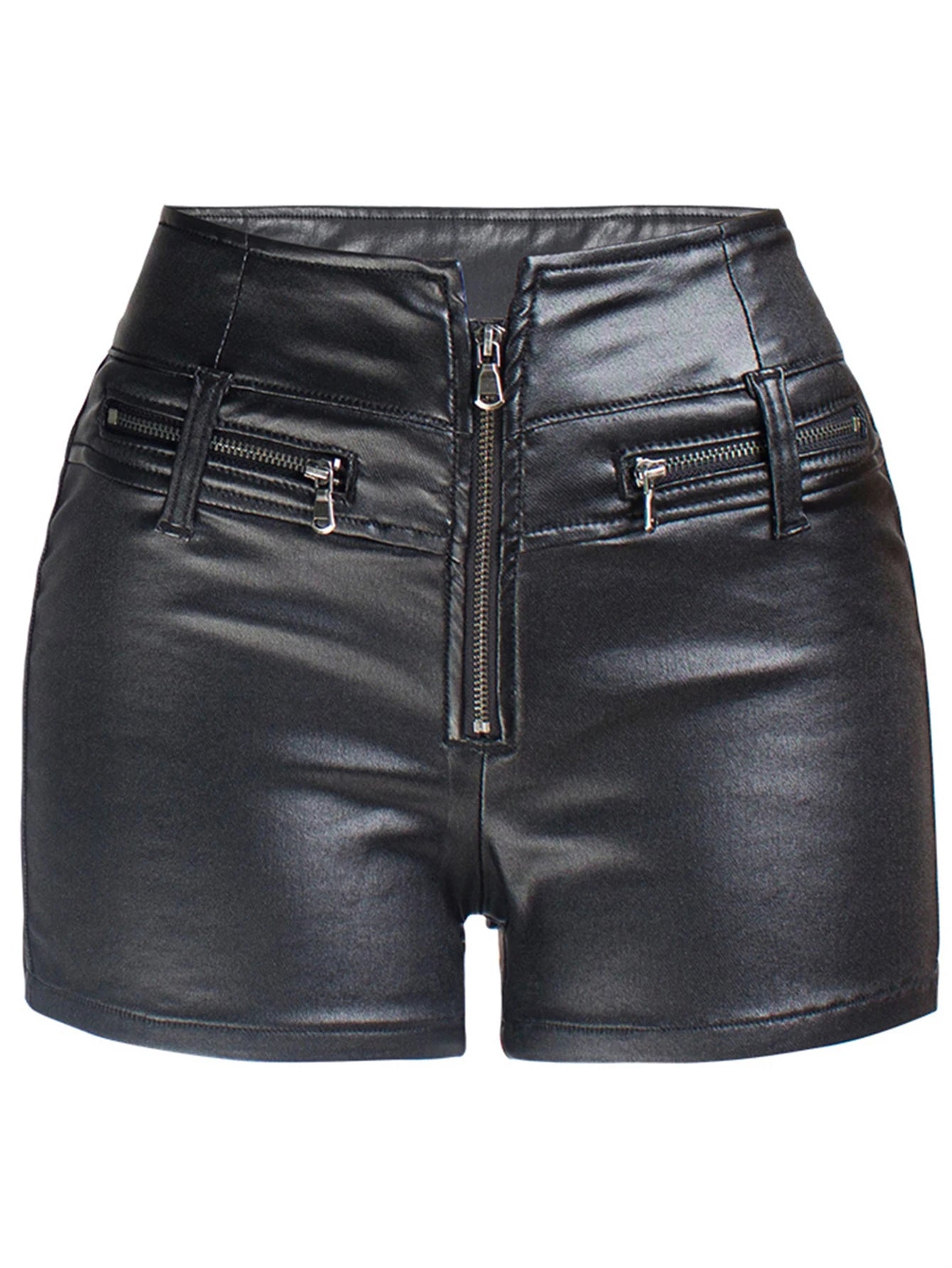 Sexy Black PU Casual Fashion Summer Shorts Women Clothing Goth Faux Leather High