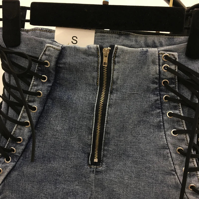 Jeans Women Lace-Up Skinny All-Match Zipper Simple Trendy Ankle-Length Trousers Womens Spring Autumn Slim Female High Quality