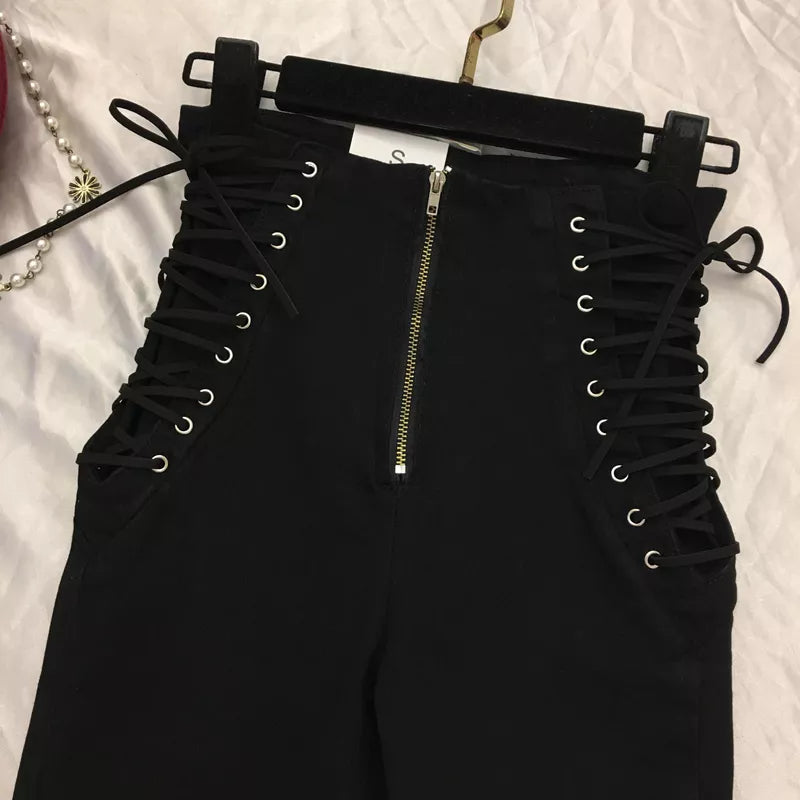 Jeans Women Lace-Up Skinny All-Match Zipper Simple Trendy Ankle-Length Trousers Womens Spring Autumn Slim Female High Quality