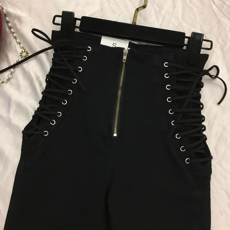 Jeans Women Lace-Up Skinny All-Match Zipper Simple Trendy Ankle-Length Trousers Womens Spring Autumn Slim Female High Quality